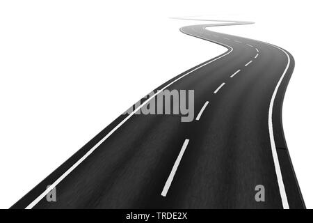 3D Computer Grafik, gebogene Autobahn Straße, die einen Pfad zu einem definierten Ziel Stockfoto
