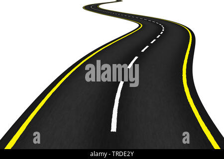 3D Computer Grafik, gebogene Autobahn Straße, die einen Pfad zu einem definierten Ziel Stockfoto