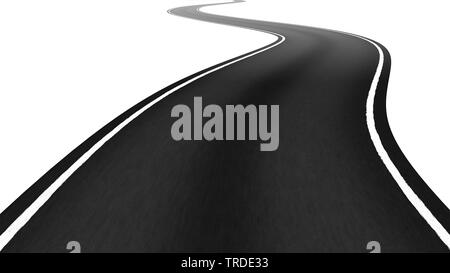 3D Computer Grafik, gebogene Autobahn Straße, die einen Pfad zu einem definierten Ziel Stockfoto