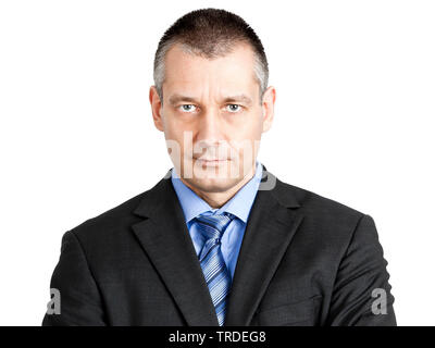 Brustbild eines Geschäftsmannes in einem grauen, ernste und entschlossene Stockfoto