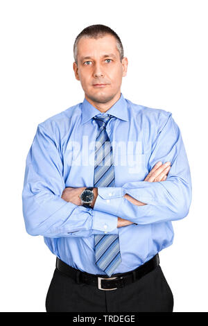 Brustbild eines Geschäftsmannes in einem grauen suchen ernsthafte Stockfoto