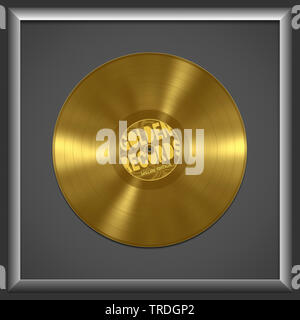 3D Computer Grafik, goldene Schallplatte in einem grauen Rahmens platziert Stockfoto