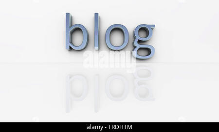 3D Computer Grafik, Illustration des Wortes BLOG in grauer Farbe auf weißem Hintergrund Stockfoto