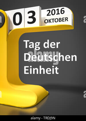 3D Computer Grafik, Kalender mit dem 3 Oktober: Tag der deutschen Einheit Stockfoto