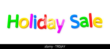 3D Computer Grafik, Beschriftung URLAUB VERKAUF aus bunten 3D Buchstaben Stockfoto