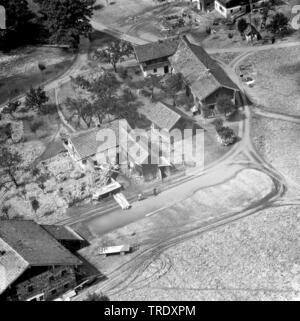 Hohe Wasser der Salzach in Triebenbach, Luftbild aus dem Jahr 1959, Deutschland, Bayern Stockfoto