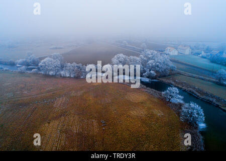 Aue der Amper bei Moosburg im Winter, Luftaufnahme, Deutschland, Bayern, Oberbayern, Oberbayern Stockfoto