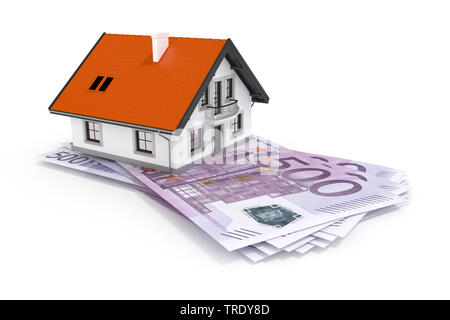 3D Computer Grafik, Wohngebiet, das sich auf der Oberseite der Euro-banknoten Stockfoto