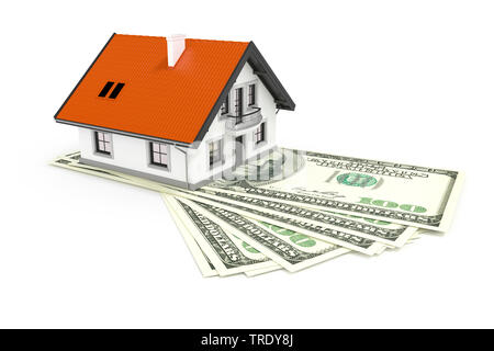 3D Computer Grafik, residental Haus auf uns Banknoten Stockfoto