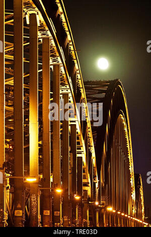 Hohenzollernbrücke bei Vollmond, Deutschland, Nordrhein-Westfalen, Rheinland, Köln Stockfoto