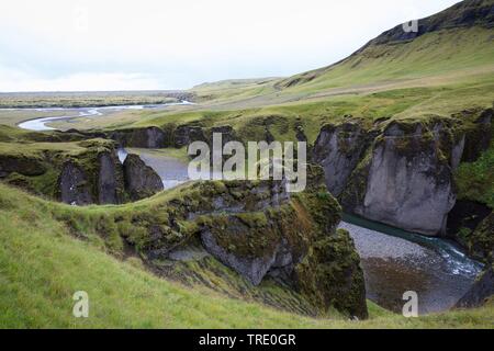 Canyon Fjathrargljufur, Island, Kirkjubaejarklaustur Stockfoto