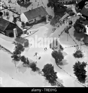Hochwasser in der Gegend von Sulzbach/Inn, historische Luftaufnahme aus dem Jahr 1959, Deutschland, Bayern, Niederbayern, Oberbayern Stockfoto