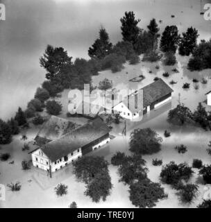 Hochwasser in der Gegend von Sulzbach/inn, historische Luftaufnahme aus dem Jahr 1959, Deutschland, Bayern, Niederbayern, Oberbayern Stockfoto