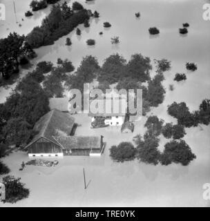 Hochwasser in der Gegend von Sulzbach/inn, historische Luftaufnahme aus dem Jahr 1959, Deutschland, Bayern, Niederbayern, Oberbayern Stockfoto