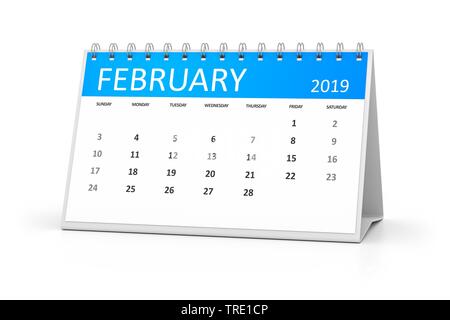 Eine Tabelle Kalender für Ihre Veranstaltungen 2019 Februar 3D-Darstellung Stockfoto