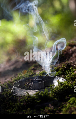 Rauchen; Rauchen mit Wacholder, Baum Gummi- und rauchend Kohle, Deutschland Stockfoto