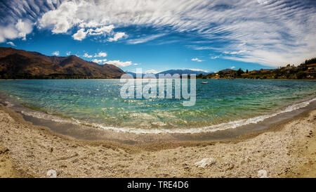 Panoramablick über Lake Wanaka, Neuseeland, Otago Stockfoto