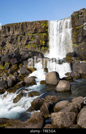 Oexararfoss Wasserfall in Thingvellir-Nationalpark, Island, Island, den Nationalpark Thingvellir