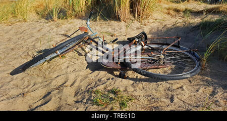 Rost Leihfahrräder auf Dünen, Niederlande Stockfoto