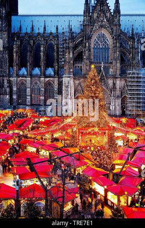 Weihnachtsmarkt am Kölner Dom am Abend, Deutschland, Nordrhein-Westfalen, Köln Stockfoto