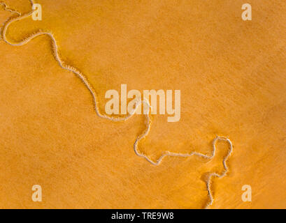 Luftaufnahme fo frisches Wasser Schlamm flach mit TIDEWAY von Elbe, Deutschland, Schleswig-Holstein Stockfoto