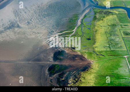 Wattenmeer auf Eiderstedt, West coeast, Luftbilder, Deutschland, Schleswig-Holstein, schleswig-holsteinischen Nationalpark Wattenmeer Stockfoto