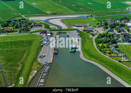 Hafen von der Nordsee Insel Pellworm, Luftaufnahme, Deutschland, Schleswig-Holstein Friesland Stockfoto