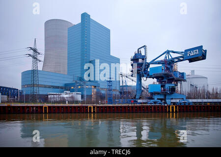 Steinkohlekraftwerk Datteln an der Dortmund-Ems-Kanal, Kohle Phase-out 2038, Deutschland, Nordrhein-Westfalen, Ruhrgebiet, Datteln Stockfoto