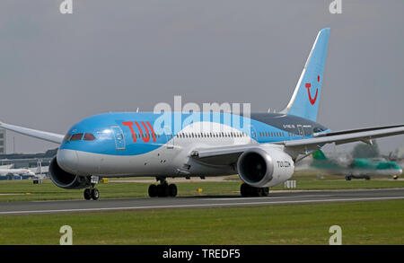 TUI Boeing 787-8 Dreamliner, G-TUIC, Vorbereitung nehmen Sie am Flughafen Manchester Stockfoto