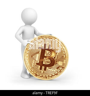 3D Symbol Mann in Weiß mit einem Bitcoin Stockfoto