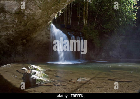 Wasserfall Cascades du Hedgehog, Frankreich, Franche-comté Ú, Jura Stockfoto