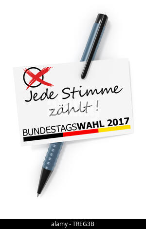 Aufruf zur Abstimmung für die allgemeinen Wahlen in Deutschland 2017 Schriftzug JEDE STIMME ZAEHLT (jede Stimme zählt) Stockfoto