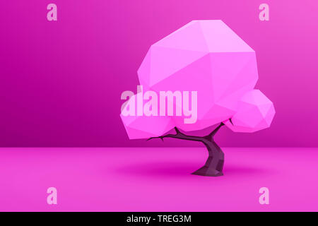 3D Computer Grafik, pink Low Poly Baum gegen rosa Hintergrund Stockfoto