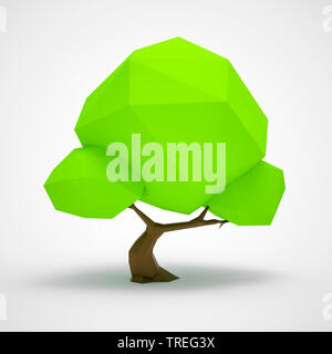 3D Computer Grafik, grüne Low Poly Baum gegen den weißen Hintergrund Stockfoto