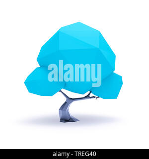 3D Computer Grafik, Blue Low Poly Baum gegen den weißen Hintergrund Stockfoto
