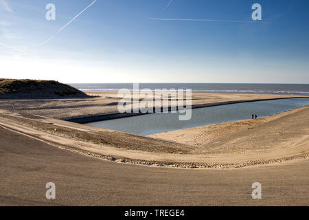 Buitenwatering, Entwässerung Kanal in die Nordsee, Niederlande, Katwijk Stockfoto