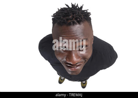 Ansicht von oben Porträt einer afrikanischen Mann auf Weiß Stockfoto