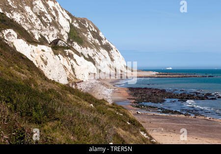 Blick nach Osten entlang der Steilküste - Linie an Capel-le-Ferne mit Blick in Richtung Queller Hoe, Kent Stockfoto