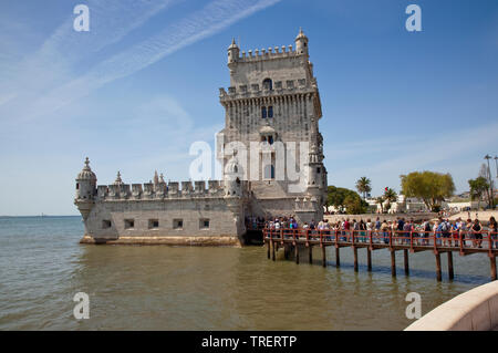 Portugal, Estredmadura, Lissabon, Belem, Torre de Belem Turm Festung zwischen 1515-1521 an den Ufern des Flusses Tagus gebaut. Stockfoto