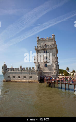 Portugal, Estredmadura, Lissabon, Belem, Torre de Belem Turm Festung zwischen 1515-1521 an den Ufern des Flusses Tagus gebaut. Stockfoto