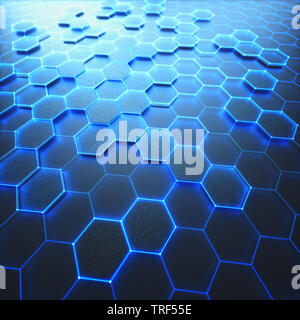 Konzeptionelle abstraktes Bild mit hexagonale Struktur Verbindung. 3D-Hintergrund. Graphen Konzept. Stockfoto