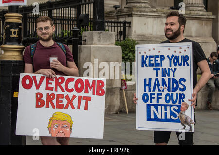 London, Großbritannien. 4. Juni, 2019. Zehntausende protestieren in London in einer nationalen Demonstration gegen US-Präsident Donald Trumps Staatsbesuch in Großbritannien. Die Demonstranten sammelten in Trafalgar Square, bevor Sie marschieren Whitehall, Downing Street, wo Trumpf war der britische Premierminister Theresa May. David Rowe/Alamy Leben Nachrichten. Stockfoto