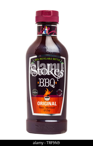 Einen neuen Kunststoff Flasche Stokes BBQ Barbecue Sauce auf weißem Hintergrund Stockfoto