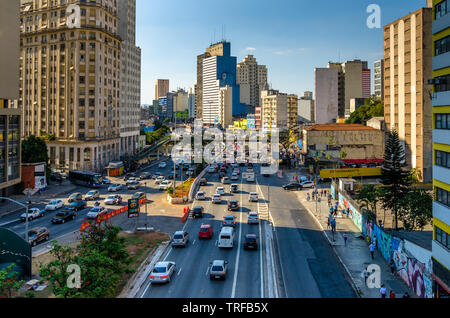 SAO PAULO, Brasilien, 14. JULI 2018; von Tag zu Tag in der größten Stadt Südamerikas. Stockfoto