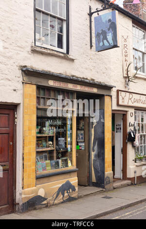 Der Mord und Totschlag Verbrechen Buchhandlung, Heu auf Wye, Vereinigtes Königreich Stockfoto