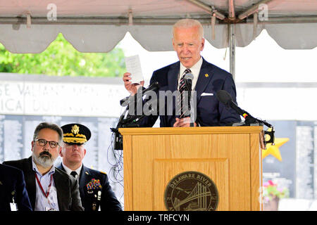 Der ehemalige Vizepräsident Joe Biden spricht an der jährlichen Delaware Memorial Day Zeremonie, in New Castle, DE am 30. Mai 2019. Stockfoto
