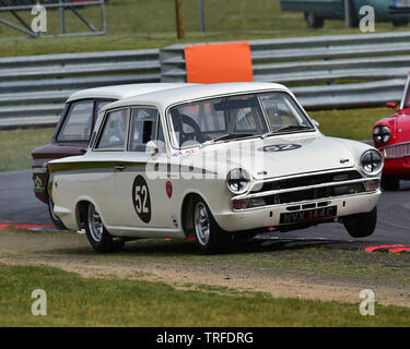 Mike Stephenson, Ford Lotus Cortina, historische Tourenwagen, HSCC, historische Sportwagen Club, Snetterton, Juni 2019, Rundstrecke, CJM Fotografie, Cl Stockfoto