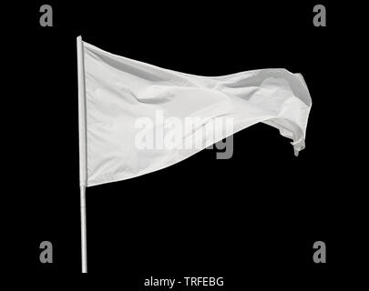 Weiße Fahne im Wind, auf schwarzem Hintergrund Stockfoto