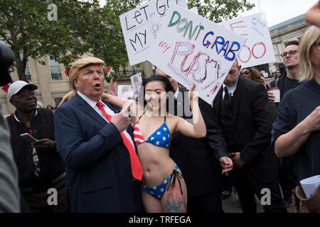 Gemeinsam gegen Trump, nationalen Demonstration, 4. Juni 2019 in London. Tausende versammeln sich in Central London gegen Donald Trump Staatsbesuch in London zu protestieren. Die Demonstranten demostrate gegen seinen Rassismus, mysogyny, Klima der Ablehnung und Störungen in der britischen Politik. (Foto von Mike Abrahams) Stockfoto