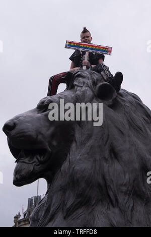 Demonstranten versammeln sich in Trafalgar Square zu protestieren Donald Trump. Westminster, London, Großbritannien. - 4. Juni 2019. Stockfoto